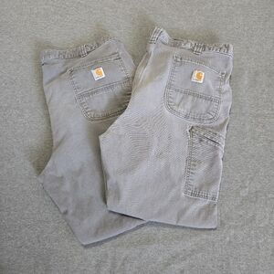 Lot Of 2 Pairs Mens Carhartt Canvas Work Pants Jeans Grey 102291-039 40X30 READ
